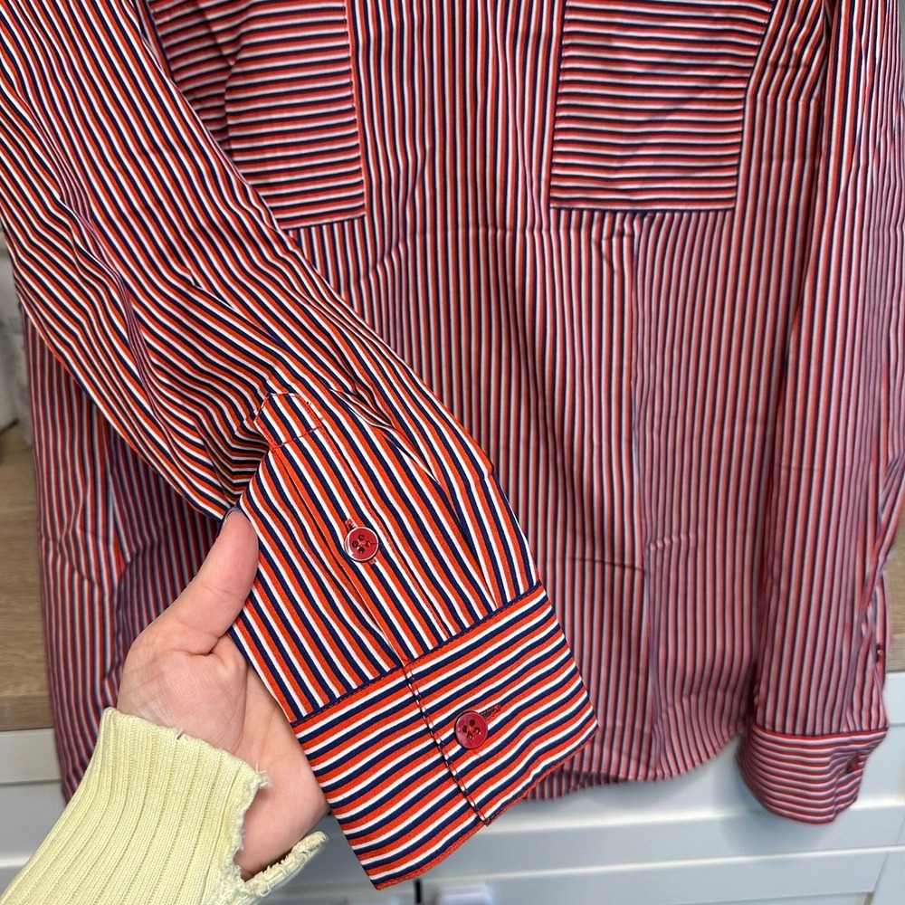 Cabi Franklin Blouse Red White Blue Stripe V Neck Pocket Blouse Top Women's M - Picture 6 of 10